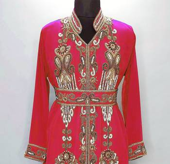 Red Moroccan Kaftan With Sun-proof hijab 2