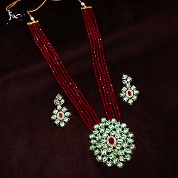 Crystal Shine Multistrand Maroon Beads Ethnic Kundan Necklace & Earring Set For Women 1