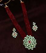Crystal Shine Multistrand Maroon Beads Ethnic Kundan Necklace & Earring Set For Women