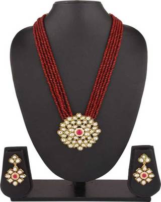 Crystal Shine Multistrand Maroon Beads Ethnic Kundan Necklace & Earring Set For Women 2