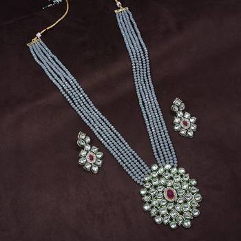 Crystal Shine Multistrand Grey Beads Ethnic Kundan Necklace & Earring Set For Women 1