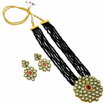 Crystal Shine Multistrand Black Beads Ethnic Kundan Necklace & Earring Set For Women 3