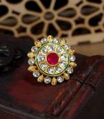 LALSO Stunning Kundan Work Ruby Adjustable Finger Ring - LKFR_11