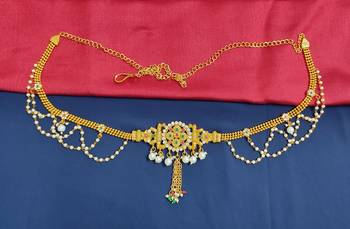 LALSO Beautiful Pearl Work Golden Bridal Kamarband Waist Belt  - LBCKB_13 1