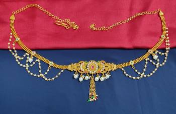 LALSO Beautiful Pearl Work Golden Bridal Kamarband Waist Belt  - LBCKB_11 1