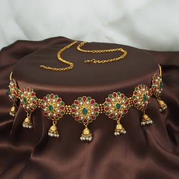 LALSO Beautiful Gold Plated Multicolour Jhumki Style Ball Chain Kamarband Waistbelt Jewelry - LBCKB_07 1