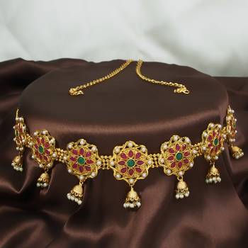 LALSO Beautiful Gold Plated Multicolour Jhumki Style Ball Chain Kamarband Waistbelt Jewelry - LBCKB_09 1