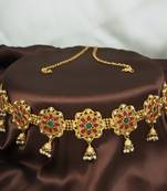 LALSO Beautiful Gold Plated Multicolour Jhumki Style Ball Chain Kamarband Waistbelt Jewelry - LBCKB_09