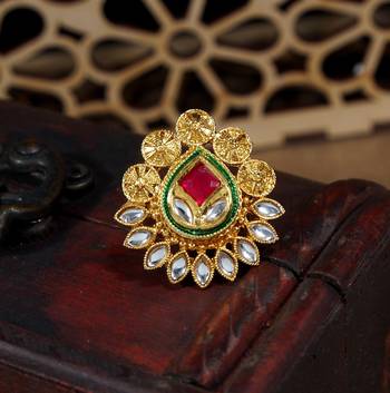 LALSO Stunning Kundan Work Ruby Adjustable Finger Ring - LKFR_12 1