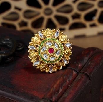 LALSO Stunning Kundan Work Ruby Adjustable Finger Ring - LKFR_13 1