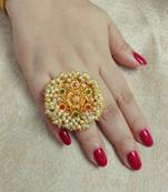 LALSO Designer Big Size Pearl Bandhani Work Finger RIng - LBFR_02