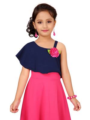 Blue plain cotton kids-frocks 5