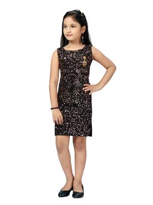 Black woven blended cotton kids-frocks 1