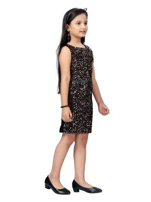 Black woven blended cotton kids-frocks 2
