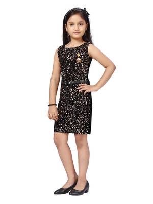 Black woven blended cotton kids-frocks 3