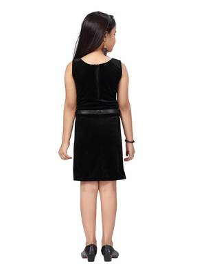 Black woven blended cotton kids-frocks 4