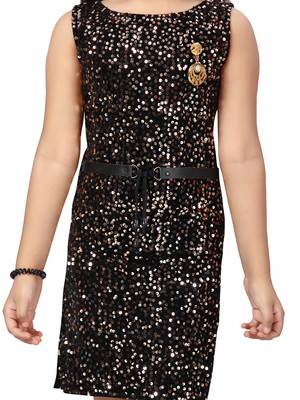 Black woven blended cotton kids-frocks 5