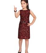 Red woven blended cotton kids-frocks