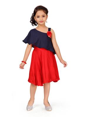 Blue plain cotton kids-frocks 1