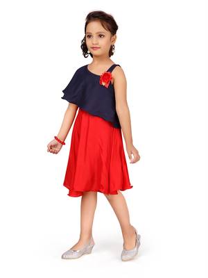 Blue plain cotton kids-frocks 2