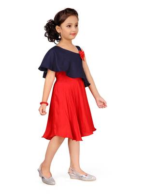 Blue plain cotton kids-frocks 3