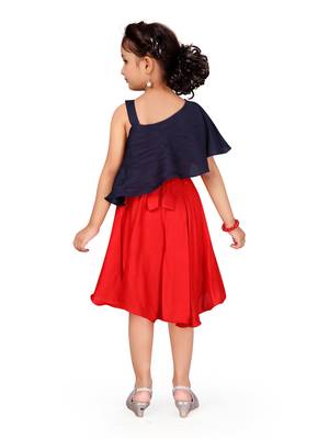 Blue plain cotton kids-frocks 4