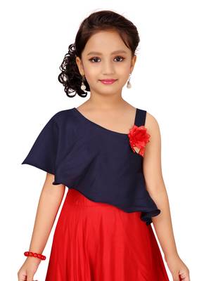 Blue plain cotton kids-frocks 5