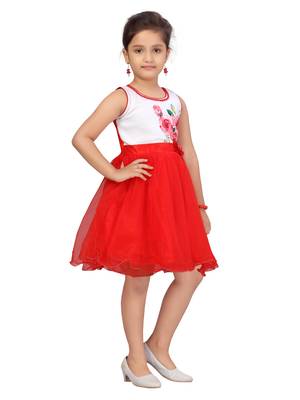 Red printed net kids-frocks 2