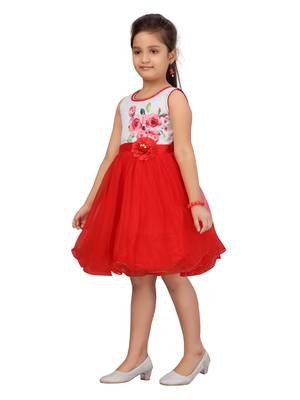 Red printed net kids-frocks 3