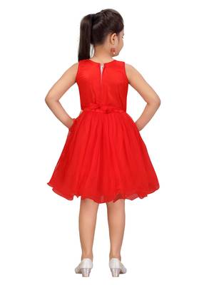Red printed net kids-frocks 4