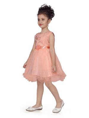 Orange embroidered net kids-frocks 2
