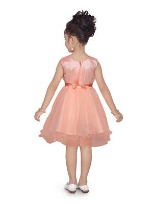 Orange embroidered net kids-frocks 4