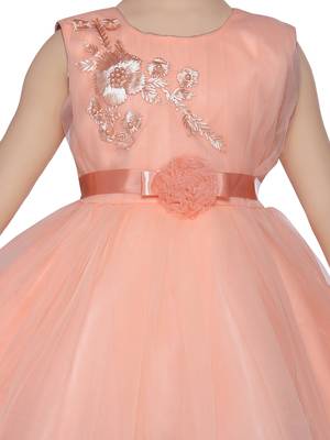 Orange embroidered net kids-frocks 5