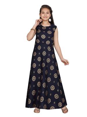 Blue plain pure cotton kids-frocks 1