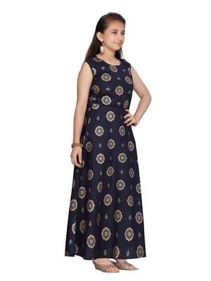Blue plain pure cotton kids-frocks 2