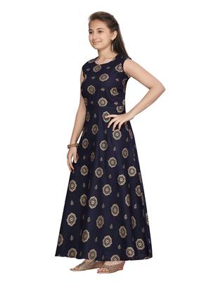 Blue plain pure cotton kids-frocks 3