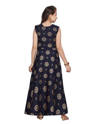 Blue plain pure cotton kids-frocks 4