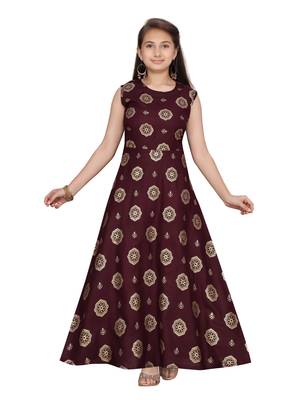 Maroon plain pure cotton kids-frocks 1