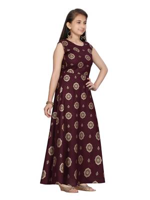 Maroon plain pure cotton kids-frocks 2
