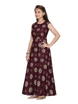 Maroon plain pure cotton kids-frocks 3