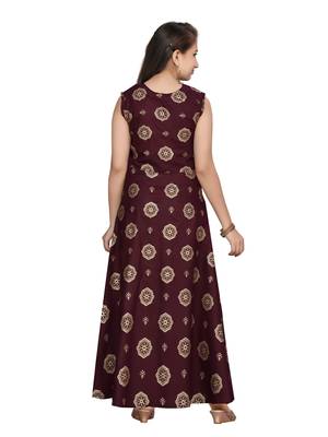 Maroon plain pure cotton kids-frocks 4