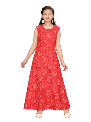 Red printed pure cotton kids-frocks 1