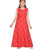 Red printed pure cotton kids-frocks