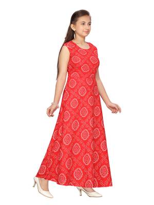 Red printed pure cotton kids-frocks 2