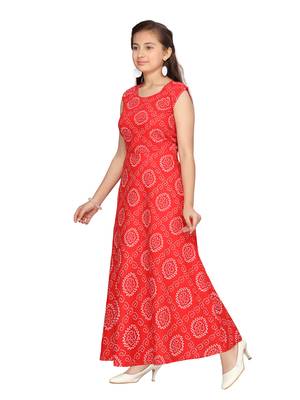 Red printed pure cotton kids-frocks 3