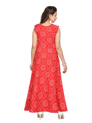 Red printed pure cotton kids-frocks 4