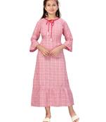 Pink woven cotton kids-frocks