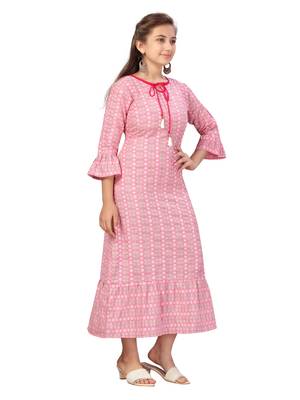 Pink woven cotton kids-frocks 2