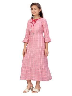 Pink woven cotton kids-frocks 3