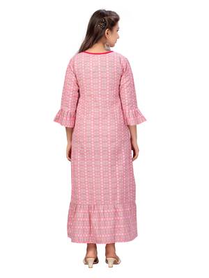 Pink woven cotton kids-frocks 4